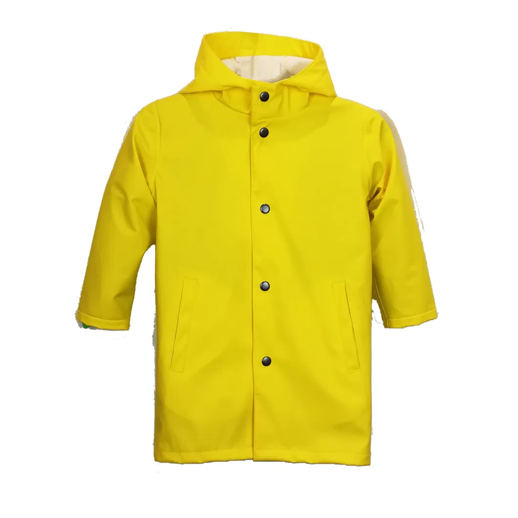 Children&prime;s Simple Style PU Materials Rain Jacket Waterproof MID-Length Rainwear